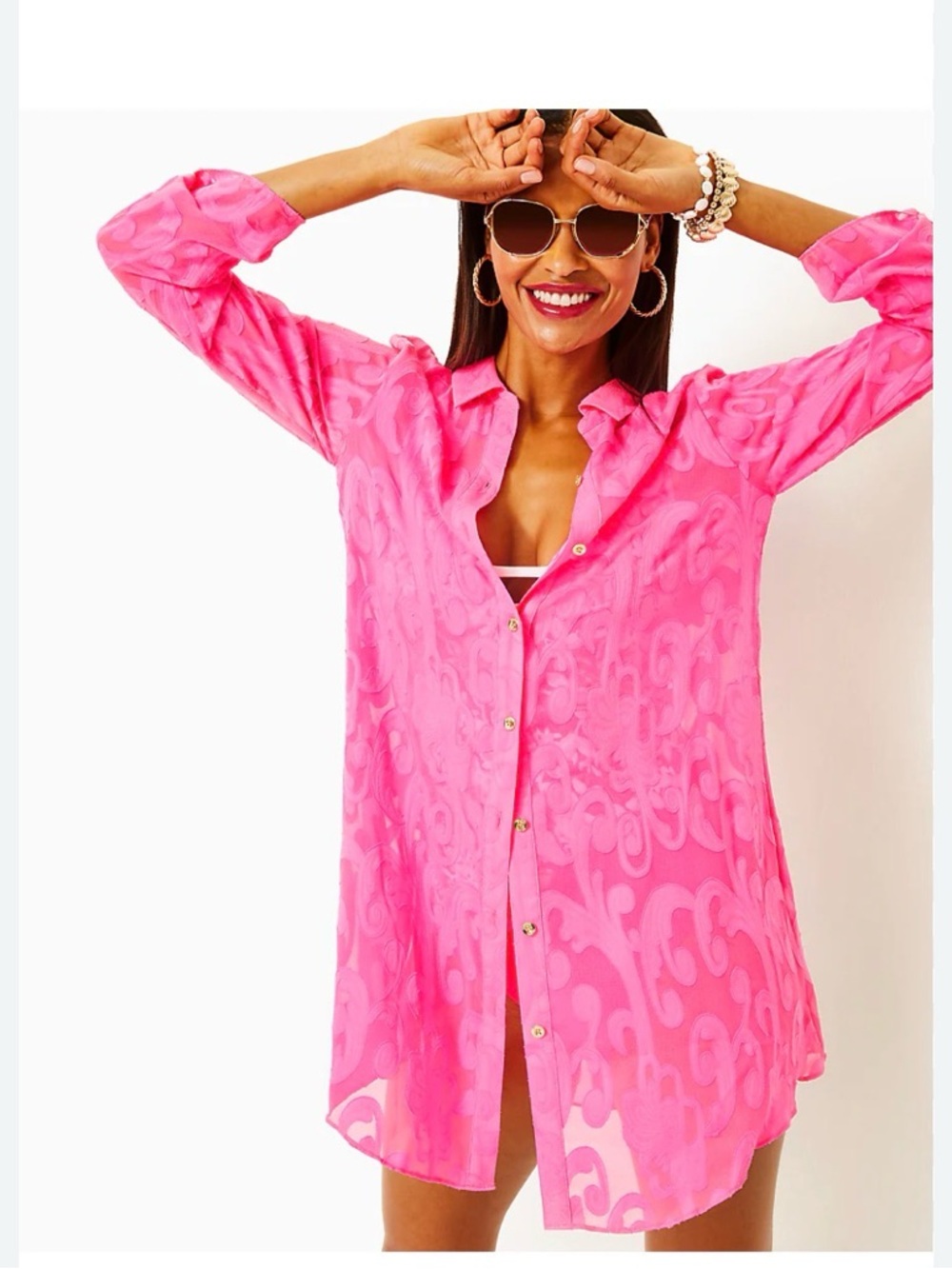 Lilly Pulitzer Hot Pink Natalie Printed Button-Front Swim Coverup